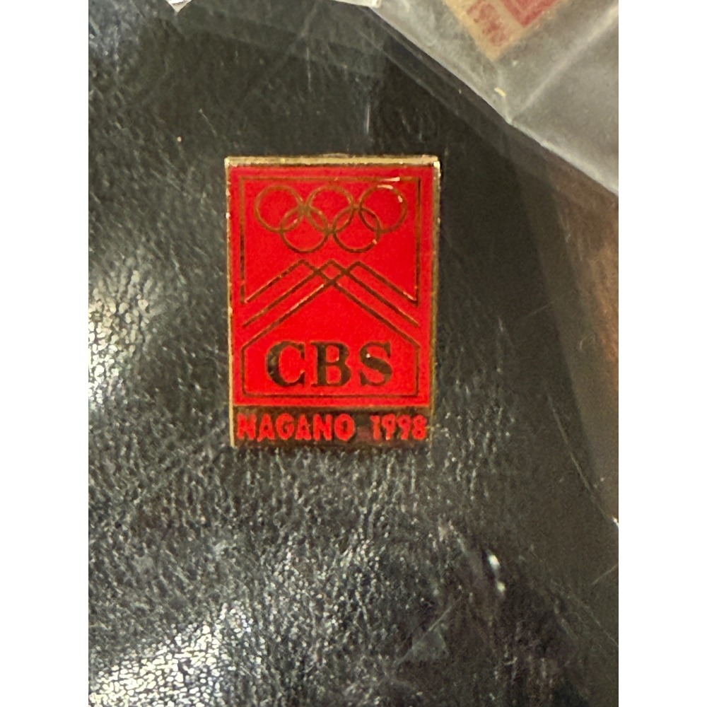 CBS Nagano‎ 1998 Winter Olympics Enamel Lapel Pin Gold Tone Olympic Rings